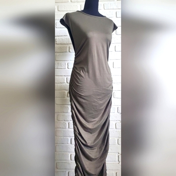 Pretty Little Thing Khaki Military Green Dress Ruched Bodycon Size 12 NWT - Picture 4 of 12